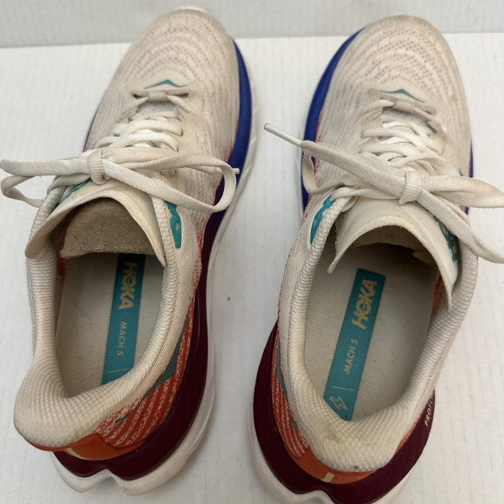 HOKA Mach 5 Running Shoes Womens 9 White Orange Blue PROFLY+ Lightweight - Picture 7 of 14